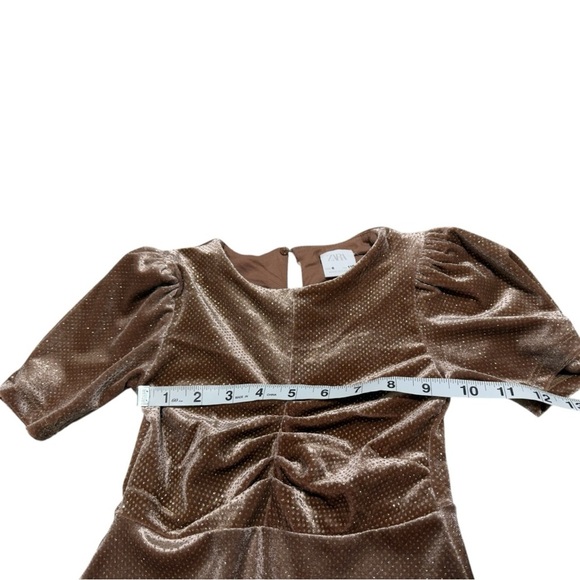 Zara Girls Velvet Polka Dot Metallic Fit and Flare Dress Size 6 - Picture 3 of 6